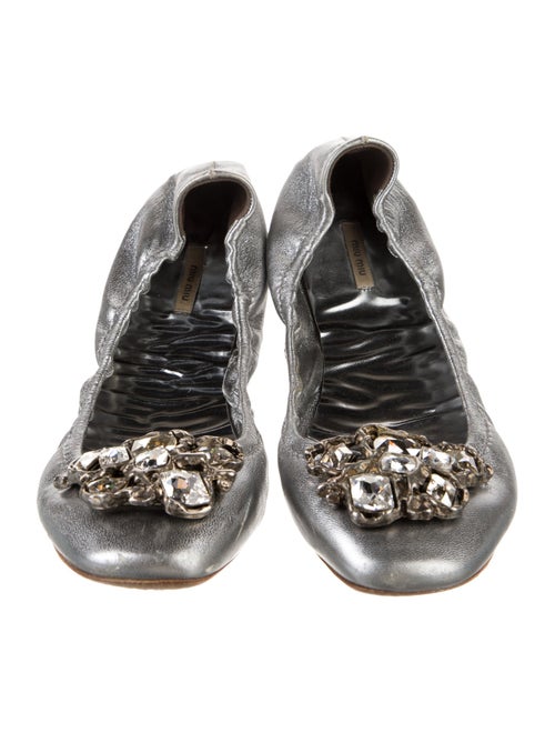 Miu Miu Leather Crystal Embellishments Ballet Flats