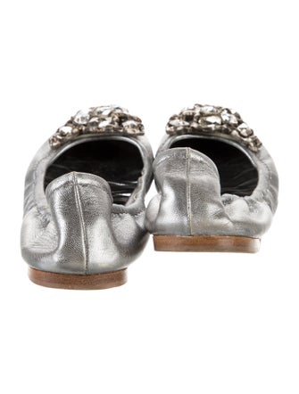 Miu Miu Leather Crystal Embellishments Ballet Flats