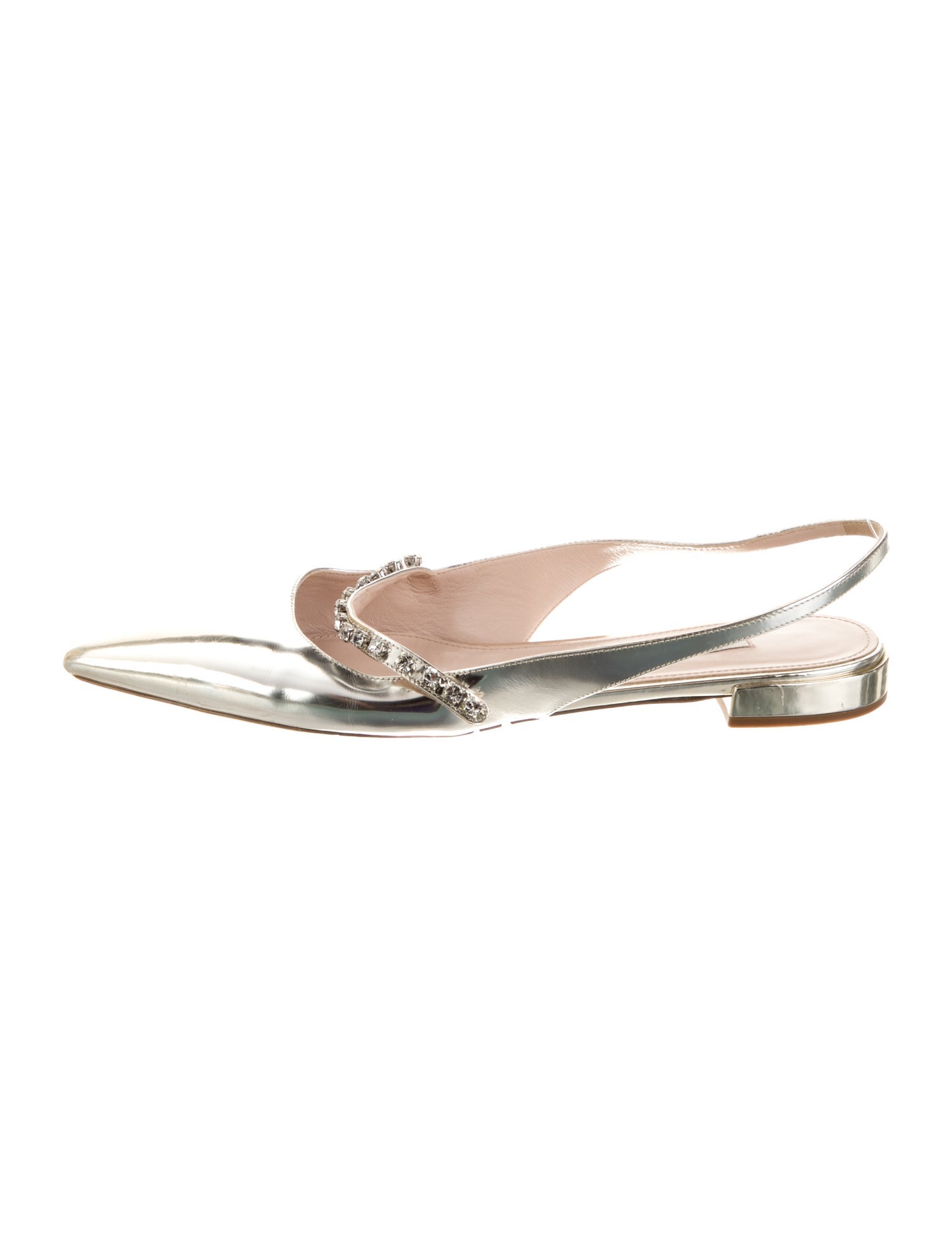 Miu Miu Patent Leather Crystal Embellishments Slingback Flats