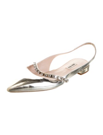 Miu Miu Patent Leather Crystal Embellishments Slingback Flats