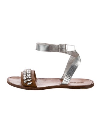 Miu Miu Leather Crystal Embellishments Slides