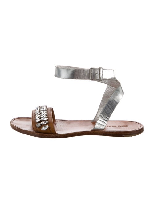 Miu Miu Leather Crystal Embellishments Slides