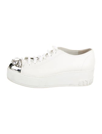 Miu Miu Leather Crystal Embellishments Sneakers