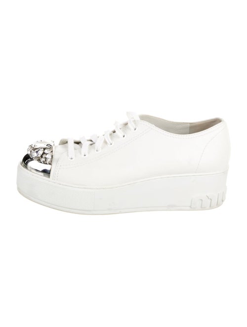 Miu Miu Leather Crystal Embellishments Sneakers