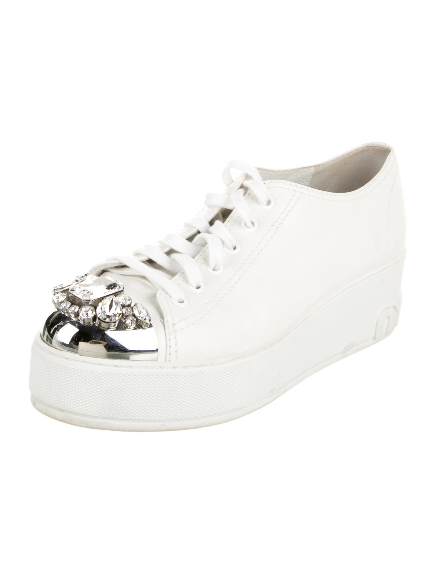 Miu Miu Leather Crystal Embellishments Sneakers