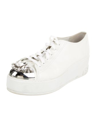 Miu Miu Leather Crystal Embellishments Sneakers