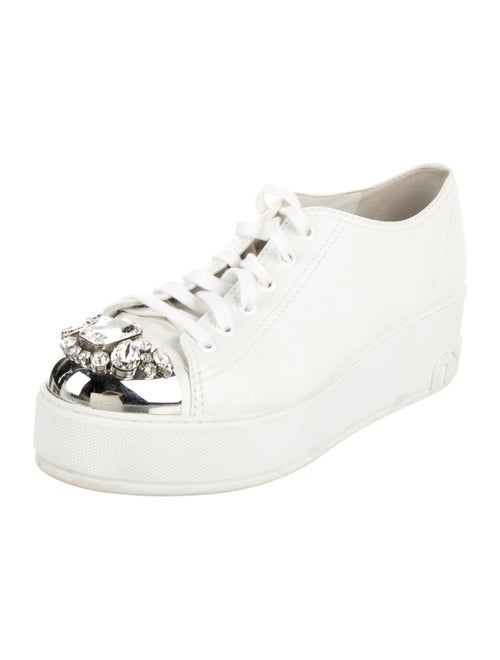 Miu Miu Leather Crystal Embellishments Sneakers