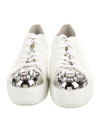 Miu Miu Leather Crystal Embellishments Sneakers