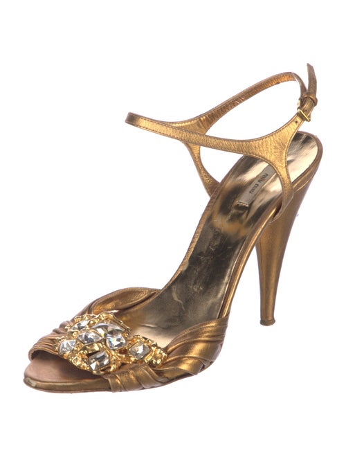 Miu Miu Leather Crystal Embellishments Sandals