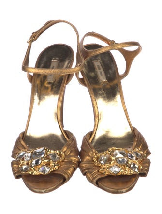 Miu Miu Leather Crystal Embellishments Sandals