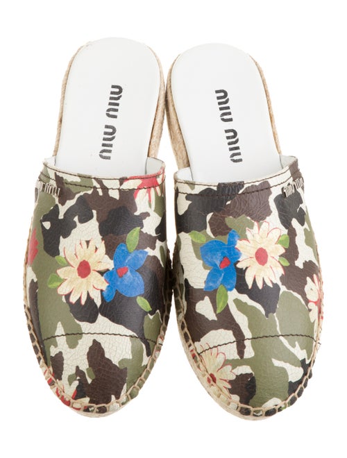 Miu Miu Leather Floral Print Espadrilles