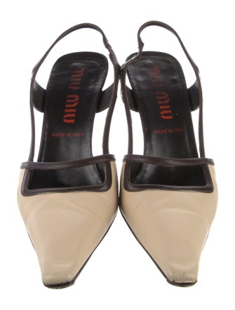 Miu Miu Leather Cutout Accent Slingback Pumps