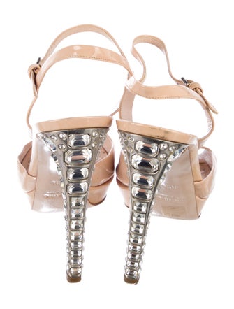 Miu Miu Patent Leather Crystal Embellishments Sandals