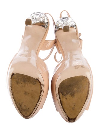 Miu Miu Patent Leather Crystal Embellishments Sandals