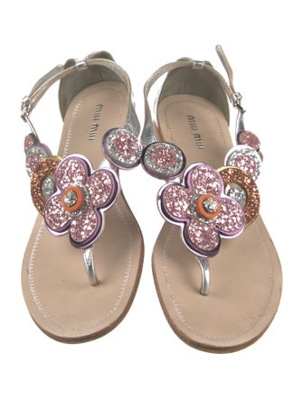 Miu Miu Leather Glitter Accents Slingback Sandals