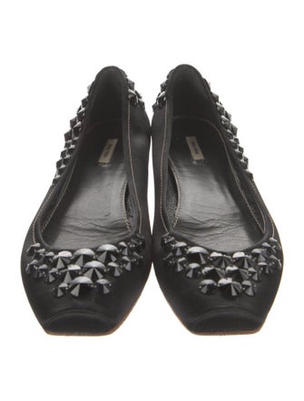 Miu Miu Satin Studded Accents Ballet Flats