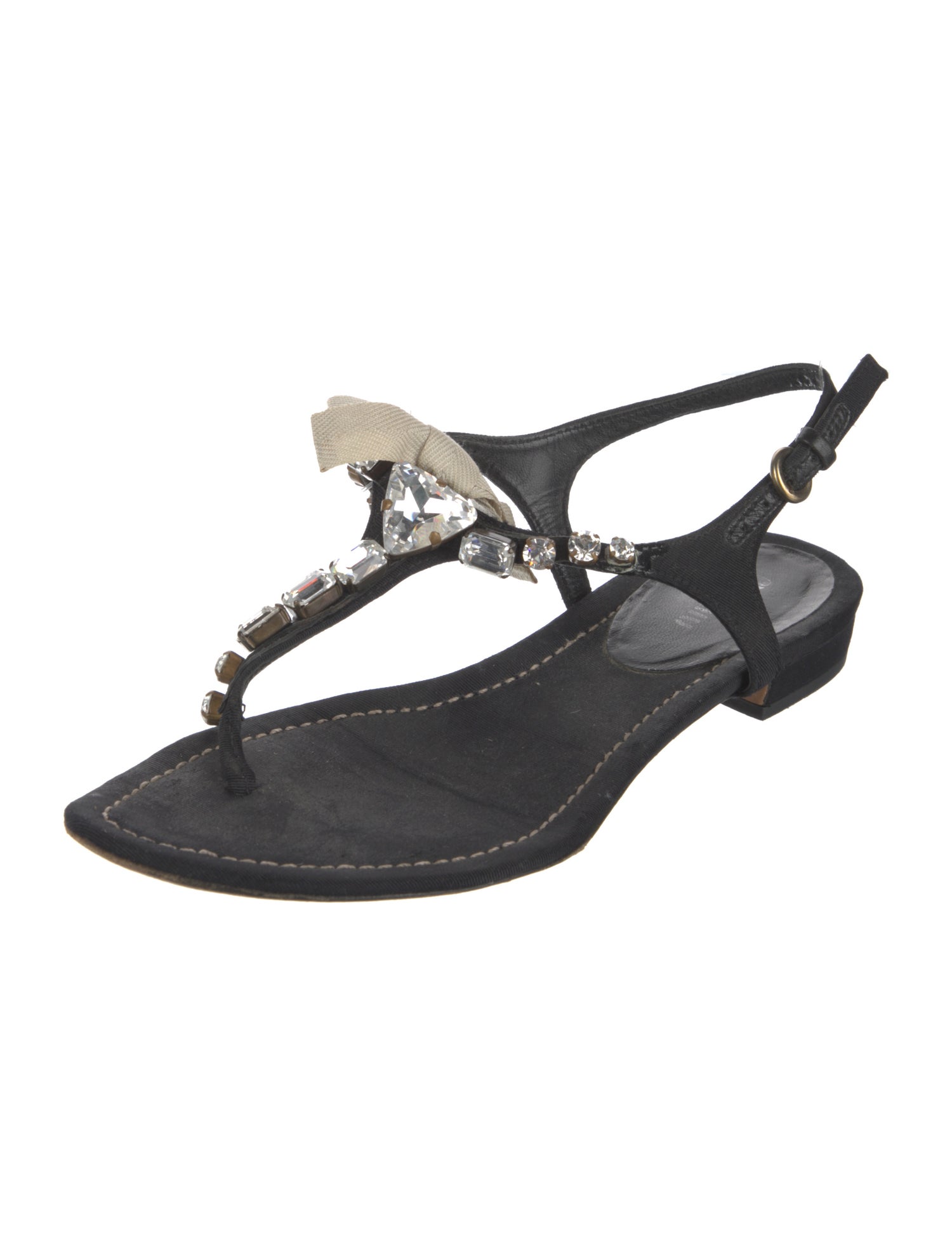 Miu Miu Canvas Bow Accents T-Strap Sandals