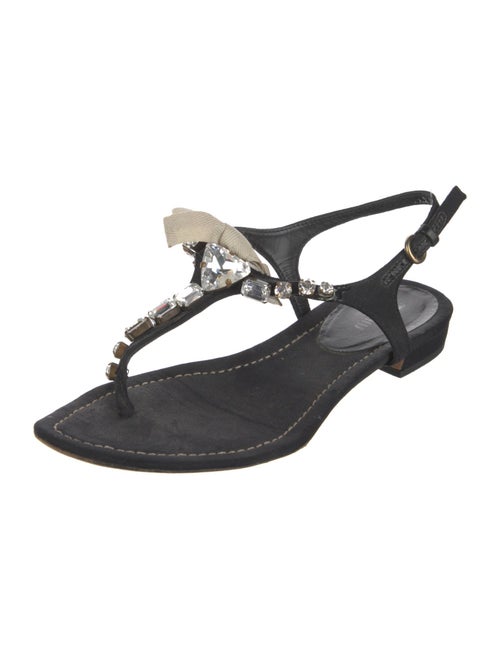 Miu Miu Canvas Bow Accents T-Strap Sandals
