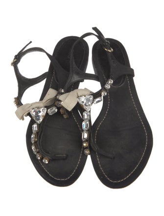 Miu Miu Canvas Bow Accents T-Strap Sandals