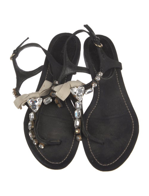 Miu Miu Canvas Bow Accents T-Strap Sandals