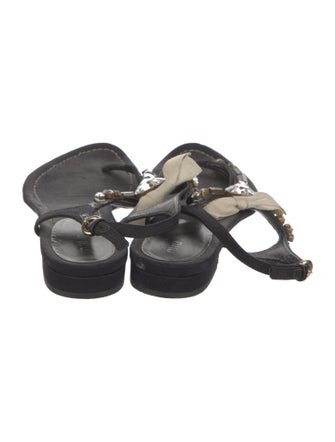 Miu Miu Canvas Bow Accents T-Strap Sandals