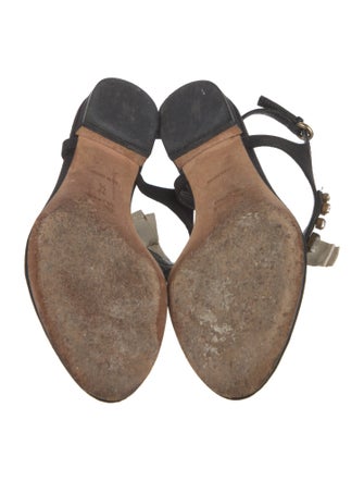 Miu Miu Canvas Bow Accents T-Strap Sandals