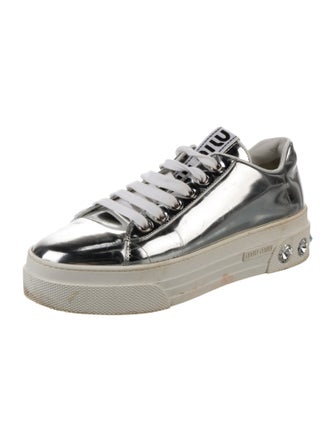 Miu Miu Patent Leather Crystal Embellishments Sneakers