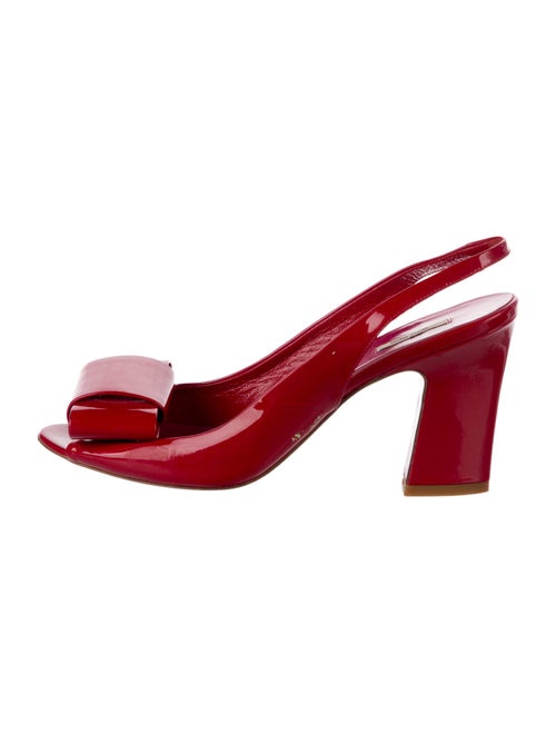 Miu Miu Patent Leather Bow Accents Slingback Sandals