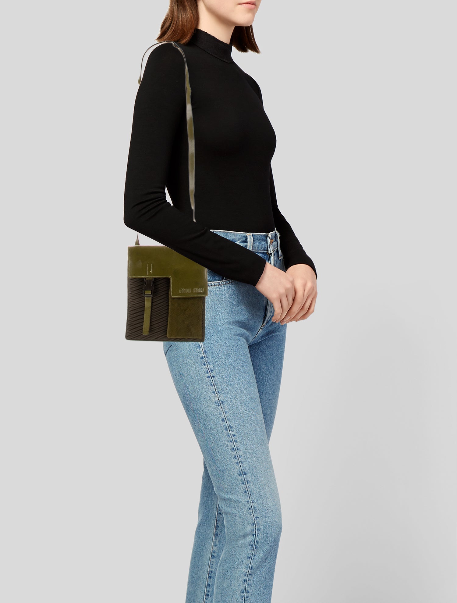 Miu Miu Vitello Shine Leather Bauletto Satchel - Grey