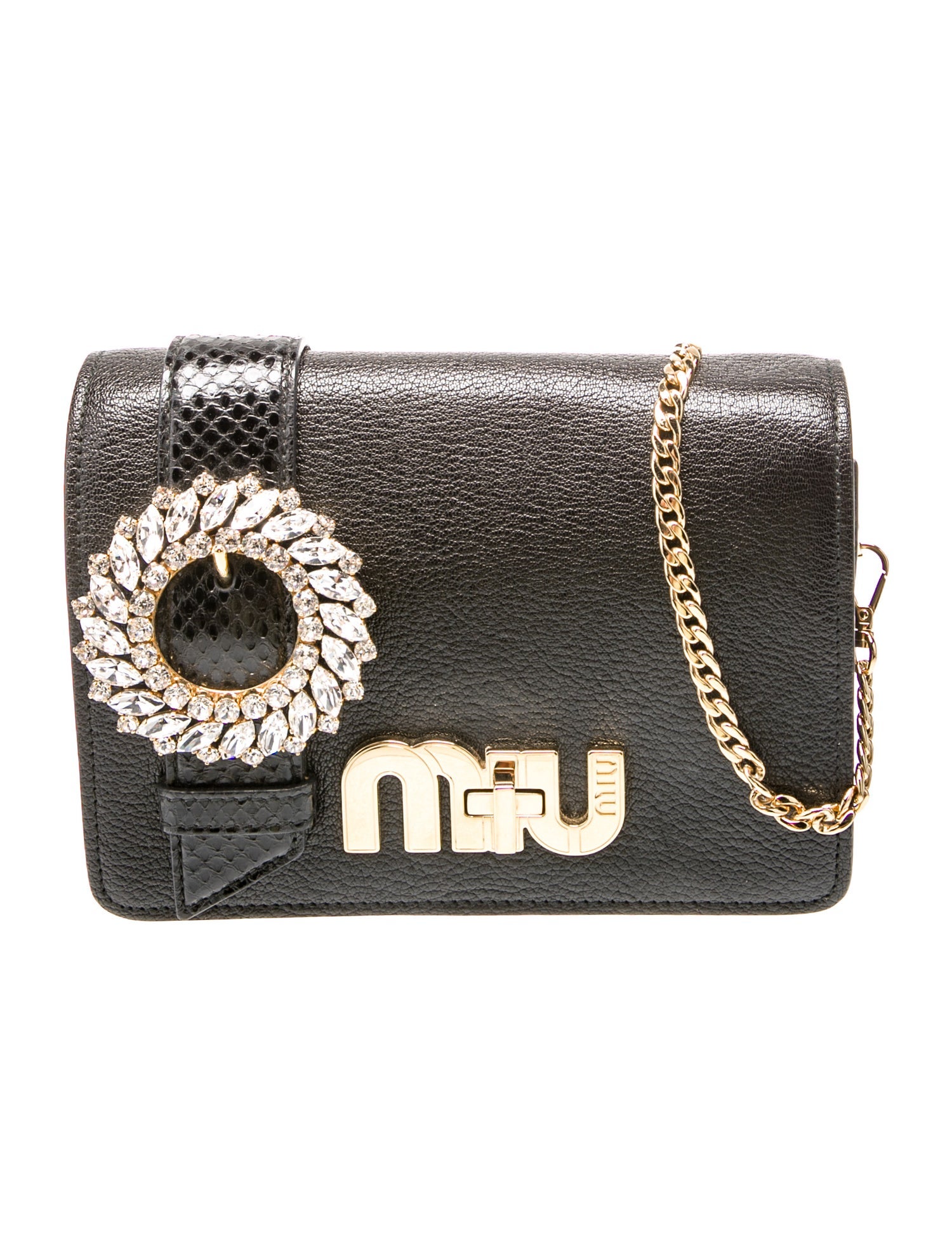 Miu Miu Leather Ayers Python Jewel Shoulder Bag