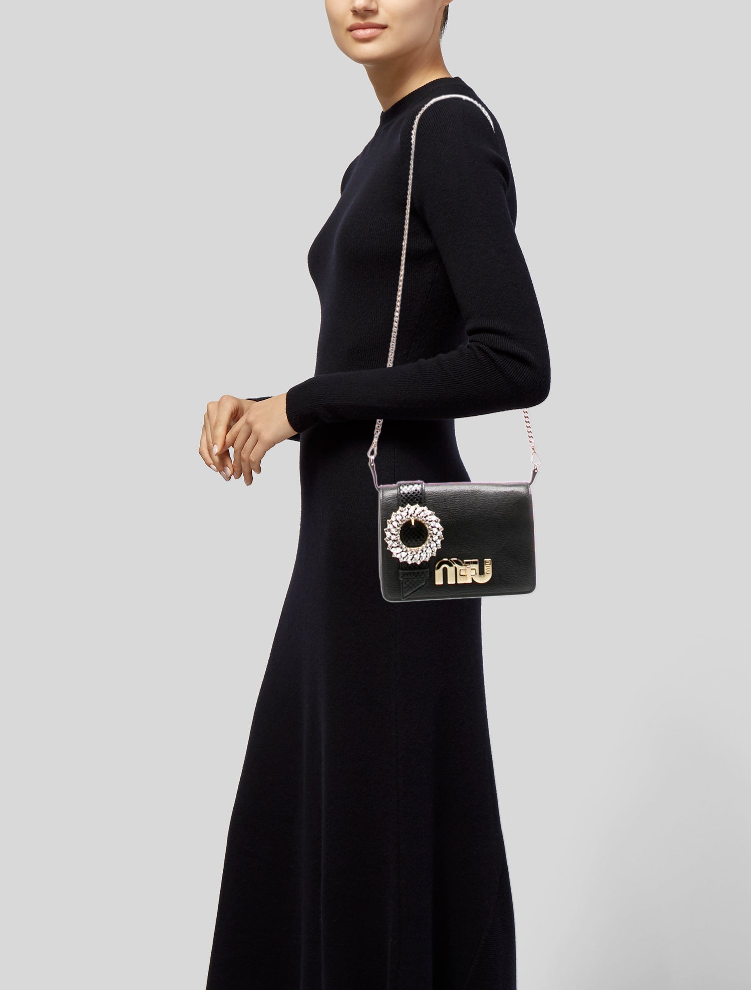 Miu Miu Leather Ayers Python Jewel Shoulder Bag