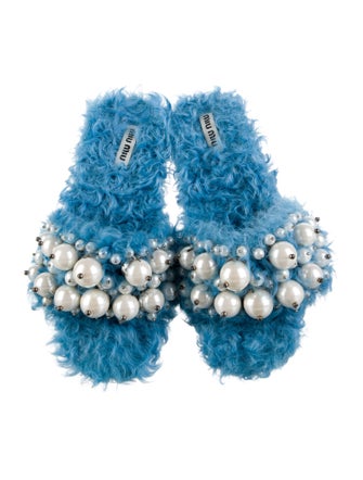 Miu Miu Faux Pearl Accents Faux Fur Slides