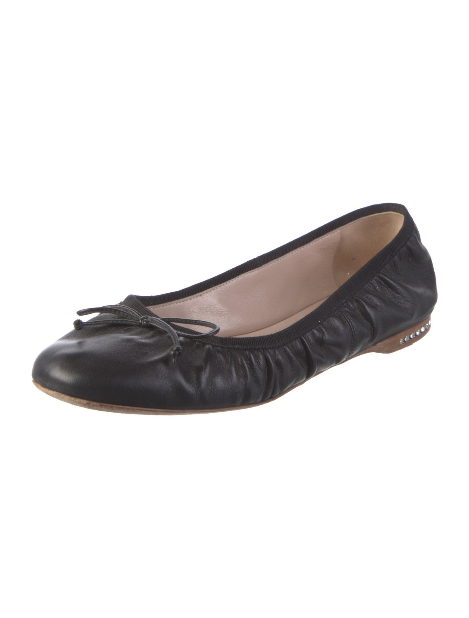 Miu Miu Leather Bow Accents Ballet Flats