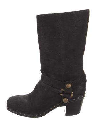 Miu Miu Leather Studded Accents Moto Boots