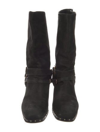 Miu Miu Leather Studded Accents Moto Boots