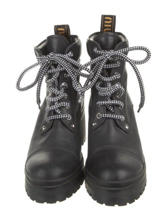 Miu Miu Leather Studded Accents Combat Boots