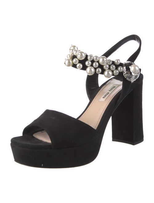 Miu Miu Faux Pearl Accents Satin Slingback Sandals