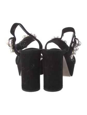 Miu Miu Faux Pearl Accents Satin Slingback Sandals