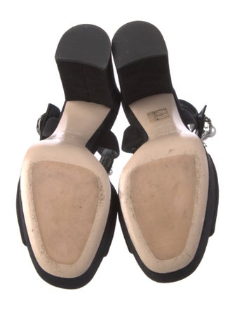 Miu Miu Faux Pearl Accents Satin Slingback Sandals