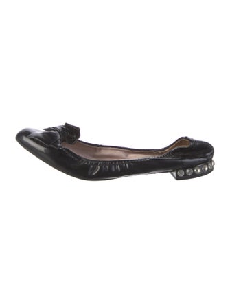 Miu Miu Patent Leather Bow Accents Ballet Flats