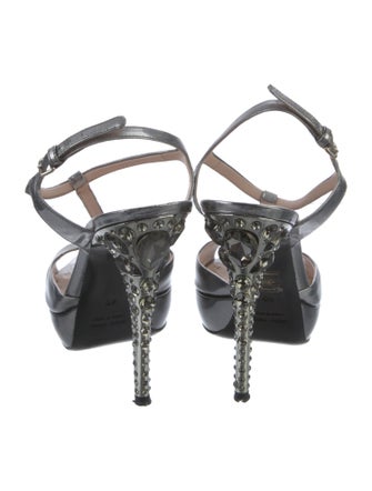 Miu Miu Leather Crystal Embellishments T-Strap Sandals