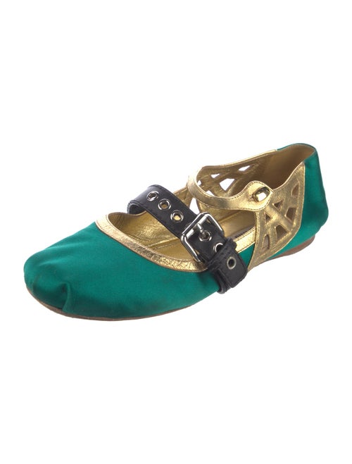 Miu Miu Satin Leather Trim Embellishment Mary Jane Flats