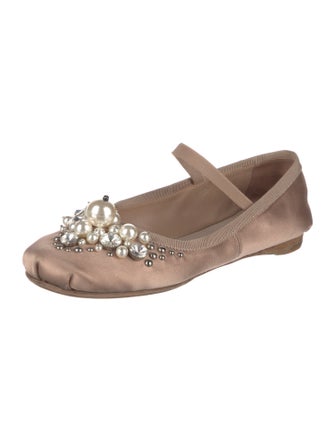 Miu Miu Leather Crystal Embellishments Mary Jane Flats