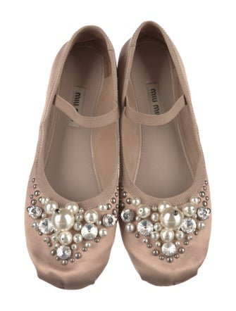 Miu Miu Leather Crystal Embellishments Mary Jane Flats