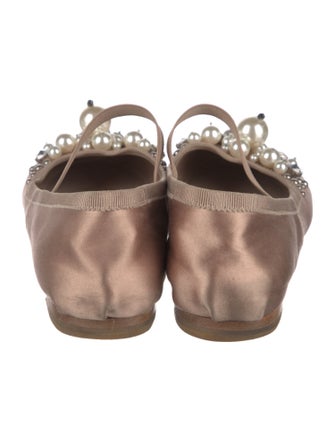 Miu Miu Leather Crystal Embellishments Mary Jane Flats