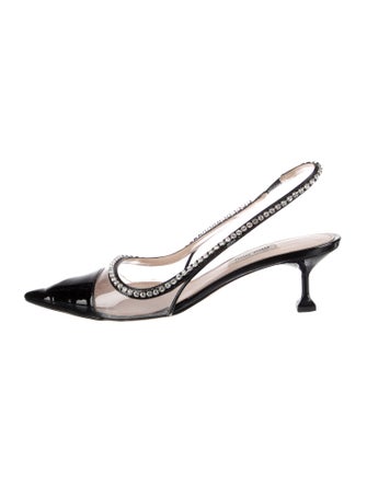 Miu Miu Patent Leather Crystal Embellishments Slingback Pumps