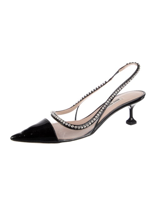 Miu Miu Patent Leather Crystal Embellishments Slingback Pumps