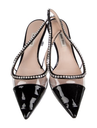 Miu Miu Patent Leather Crystal Embellishments Slingback Pumps