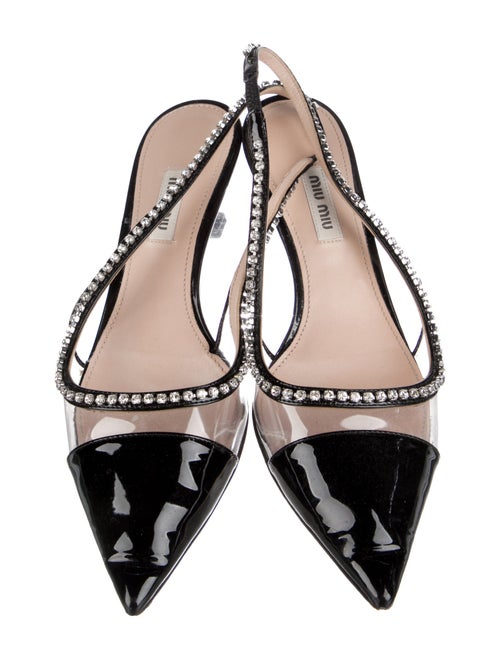 Miu Miu Patent Leather Crystal Embellishments Slingback Pumps