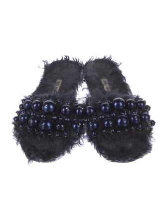 Miu Miu Shearling Crystal Embellishments Slides